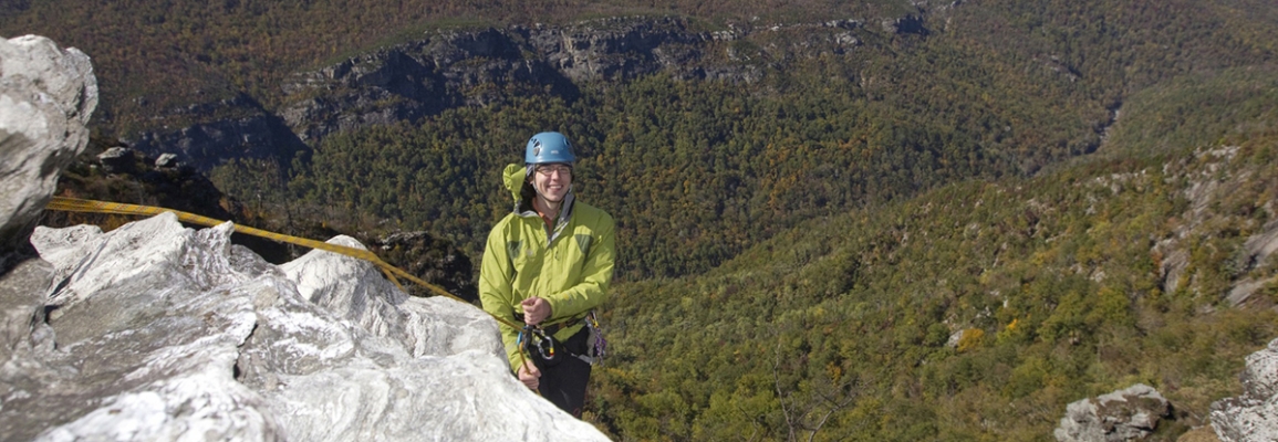 Rappelling in the mountains